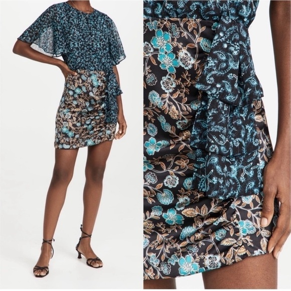 NEW Misa Talia Dress Ruched Butterfly Sleeves
NWT Teal Gold Metallic Black Large - Picture 2 of 8